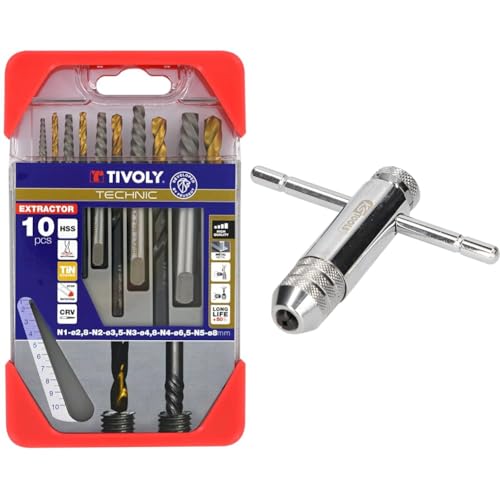Tivoly 11901170052 Coffret Clipster Forets avec Extracteur pour extraire les goujons/vis cassées, Gris, Set de 10 Pièces & KS Tools 331.0660 Porte taraud...