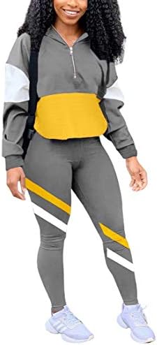 HAIJUN Women's Two Piece Outfits Zip Top Pullover and Elastic Waistband Legging Pant Women Sweatsuit Tracksuit Sets, Gray Small