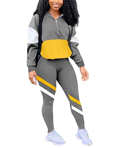Haijun Women's Two Piece Outfits Zip Top Pullover And Elastic Waistband Legging Pant Women Sweatsuit Tracksuit Sets, Gray Small #TOP17