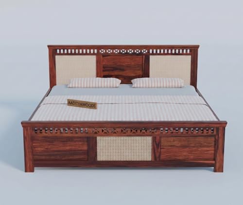 Image of AADITYA WOODS Solid Sheesham Wood Bed Cot Without Storage |Wooden Bed for Bedroom | Multipurpose Duble Cot (Honey, King)