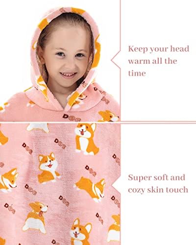 Kids Oversized Blanket Hoodie Wearable Boy Girl, Soft Snuggle Warm Flannel Sweatshirt Blanket with Big Front Pockets, Lounging Sweater Blanket Warm Indoors Outdoors 3-6Years Corgi 2 41hmbsw3kHL. AC