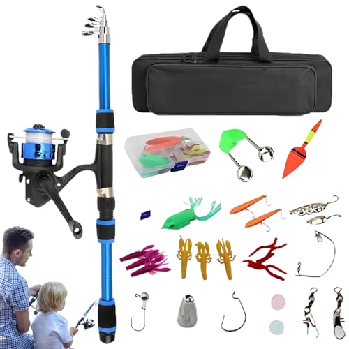 Kinder Angelrute - Kinder Angelset mit Angelrolle | Angelköder-Set | Angelzubehör Für Kinder - Starter-Set Mit Spinnrolle Und Aufbewahrungstasche, Einstiegsset Für Anfänger Und Jugendliche