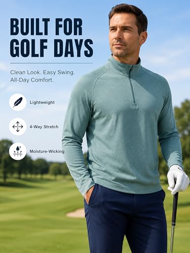 Image of Golf Quarter Zip Pullover for Men Mock Neck 1 /4 Zip Lightweight Athletic UPF 50+ Men's Long Sleeve Golf Sweatshirt