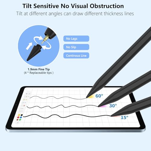 Image of COO Stylus Pen for iPad Pro Air Mini 2018-2025, Palm Rejection Fast Charge | Stylus Pen for iPad 10 /9 /8 /7 /6 Gen, iPad Pro 11 /12.9 inch, Air 7 /6 /5 /4 /3 Gen, Mini 6 /5 Gen, Black