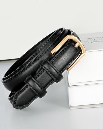Fashion Trendy Leather Belts for Women, Skinny Belt Women with Gold Buckle Width2cm4