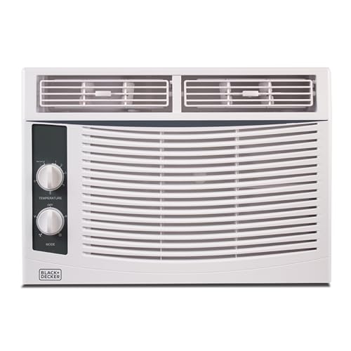 BLACK+DECKER Window Air Conditioner 5,000 BTU, AC Window Unit Cools Up to 150 Square Feet, AC Unit with Mechanical Controls, 2 Cooling Speeds and Fan Only Function, BWAC05MWTB, White