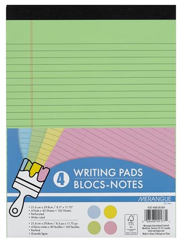 Merangue 4 Pack Coloured Writing Pads, 8.5" x 11.75", Ruled Colored Paper Pads, 40 Sheets/pad, 4 Color Assortment for School Office Home image 3