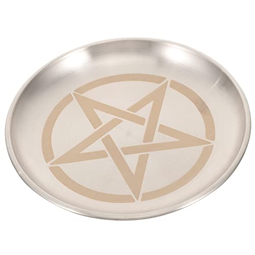 Pentagram Altar Candle Tray Metal Dish Silver