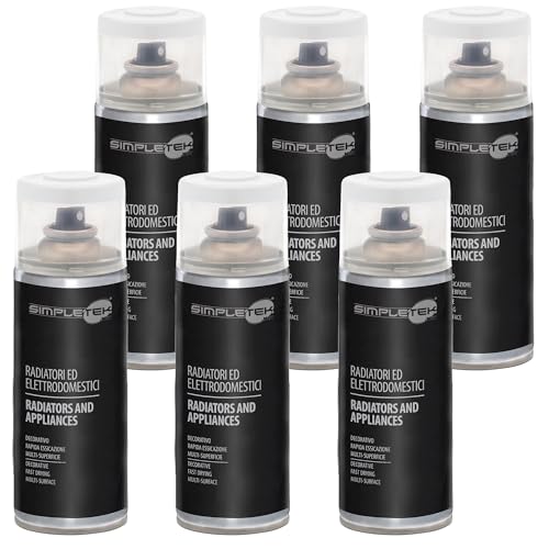 SIMPLETEK - 6X Bombolette Spray Vernice Smalto per Radiatori Elettrodomestici Lavatrici Frigo Bianco Puro V400RAD.2 RAL 9010 400 ml (Kit da 6 pezzi)