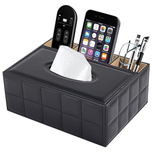 XNONE Porta fazzoletti in Pelle,Rettangolare Porta Fazzoletti,Scatola Fazzoletti Moderne,Con 3 organizzatore di telecomandi,passend für Haus,Hotel, Restaurant,Büro,Auto,Linea Nera