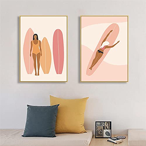 Affiche surf fille bohème triptyque plage et soleil