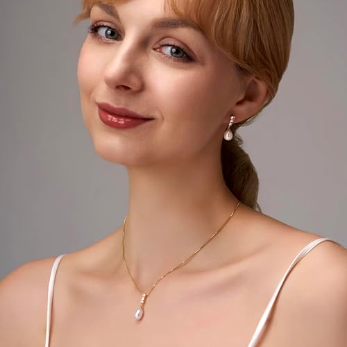 Pearl Jewelry Set For Women Freshwater AAAA Pearl Pendant Necklace & Earrings 18K Gold Plated with Sparkling Cubic Zirconia Jewelry Set for Wedding Prom Gift2