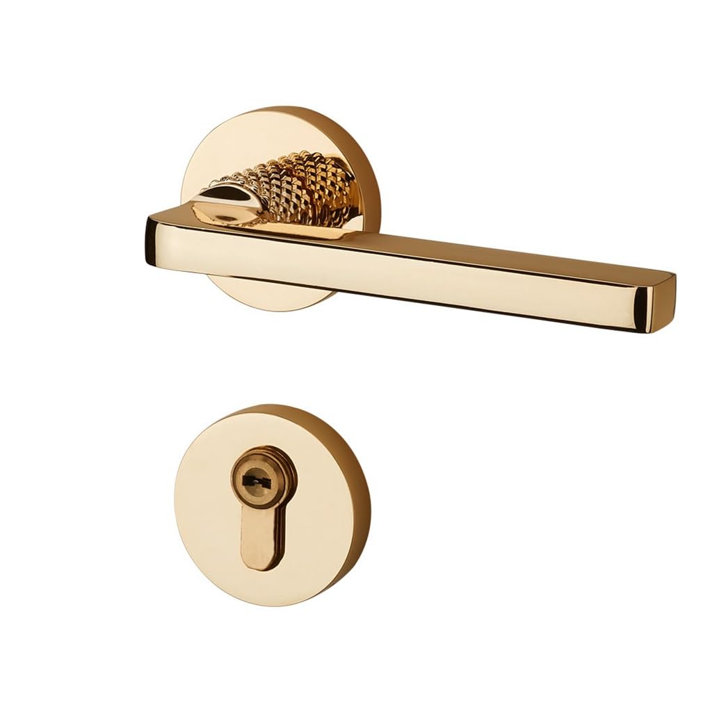 MOBYGKFY Full Copper Gold Color Bedroom Universal Wooden Door Lock Indoor Silent