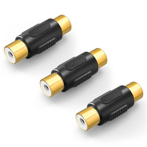 VCE RCA Female to Female Coupler 3-Pack Gold Plated RCA Adapter Compatible with Phono Speaker Audio Cable Amplifier