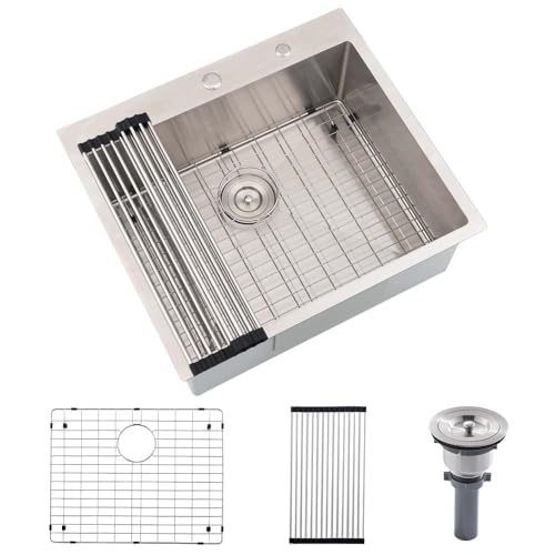 Hovheir - Fregadero de cocina de acero inoxidable de 25 x 20 pulgadas, fregadero de lavandería de acero inoxidable, calibre 16, fregadero de cocina profundo, fregadero de cocina al aire libre