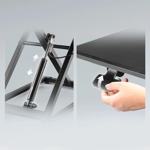 Image of TARKAN Standing Desk Converter, Height Adjustable Workstation, Hydraulic Sit Stand Desk Riser (65cmx40cm TableTop, 50cm Height) (Black)