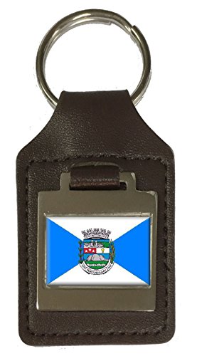 Porte-clés en cuir gravé avec drapeau Porciuncula Rio de Janeiro marron
