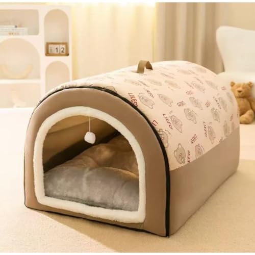 FiveLn ペットハウス ペットベッド ドーム型 室内 冬用 通年 寒さ対策 おしゃれ 犬小屋 小/中/大型犬 室内用 洗える 可愛い 猫 犬ハウス 猫 犬ベッド ソファ ふわふわ クッション付き 滑り止め 折りたたみ 収納便利 (XL,カーキ)