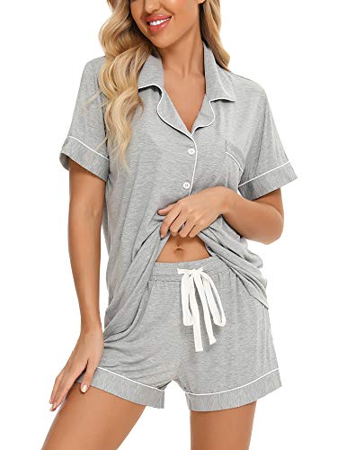 Image of Anjue Womens Pajamas Set Short Sleeve Sleepwear Button Down Nightwear Shorts Soft Pj Sets S-XXL