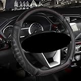 NBVNBV 新型3D ハンドルカバー（エンボス加工素材＋柔らかい接着剤） 3Dハニカムデザイン 車用 ハンドルカバー ステアリングカバー（軽自動車用） 通気性 滑り止め 四季通用 ホイールカバー（丸型/D型） カー用品 取付簡単 ブラック カーボンファイバー素材 36cm 乗用車用