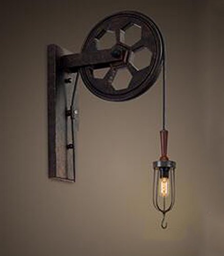 Kiven Industrial Pulley Wall Sconce Steampunk Wall Light Rustic Lighting (BD0085)