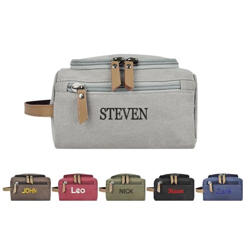 joyinaff Neceser de lona grande bordado personalizado para hombre, organizador de viaje colgante con múltiples bolsillos, marrón, azul marino, burdeos, gris claro, azul oscuro, Moderno minimalista