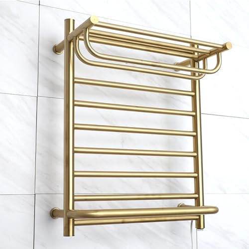 Chauffe-serviettes avec étagère supérieure design chic et finitions or - 5