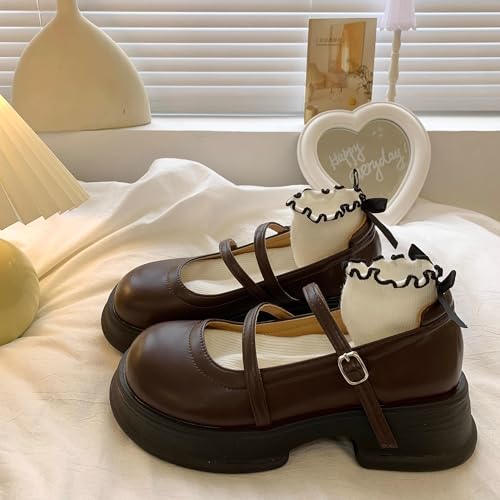 ZQW Women's Kawaii Lolita Retro British Chunky Mary Jane Shoes - Comfort Round-Toe Casual Leather Flats JK Fashion Office3