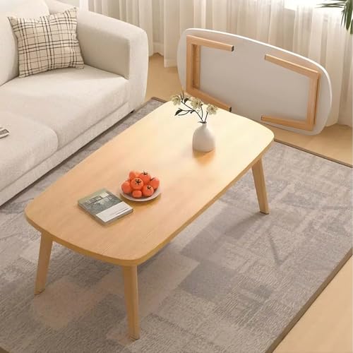 Garvee 31.5" Foldable Coffee Table, Collapsible Wooden Low Table for Small Spaces, Wooden Desktop Center Table，Space-Saving Portable Design, Natural Wood Finish for Living Room, Home Office, Bedroom