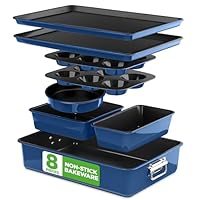 NutriChef Stapelbare bakvormenset, 8-delig, bakplaat, muffinvorm, rond, voor cake, vierkant en diep, koolstofstaal, antiaanbaklaag, zonder PFOA/PFOS, oven 230 °C, marmercrème NutriChef Stapelbare bakvormenset, 8-delig, bakplaat, muffinvorm, rond, voor cake, vierkant en diep, koolstofstaal, antiaanbaklaag, zonder PFOA/PFOS, oven 230 °C, marmercrème