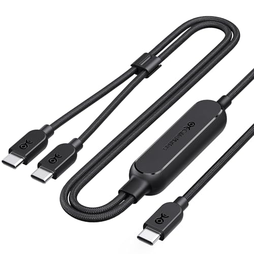 Cable Matters Braided 2-in-1 USB C to USB C Cable - 6ft, 140W Smart Power Allocation for Laptops and Phones, Supports Charging & Data Transfer, USBC Power Splitter, Works with MacBook, iPad, iPhone