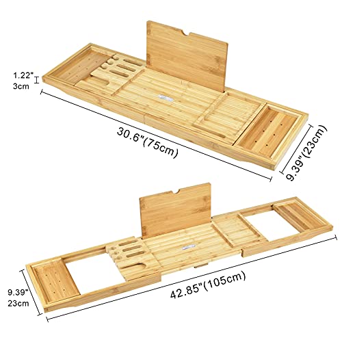 Bathtub Tray Expandable Caddy Foldable Bamboo Bath Organizer With Free Soap Holder Organize Bathroom Accessories #TOP4