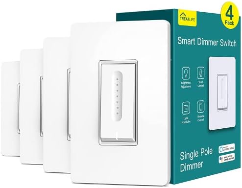 TREATLIFE Smart Dimmer Switch 4 Pack, Single Pole Smart Switch Works with Alexa and Google Home, Neutral Wire Required, 2.4GHz WiFi Dimmer Light Switch for LED, CFL, Incandescent Bulbs