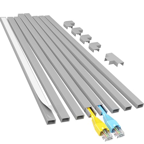 Yecaye Cord Hider, 113in Grey Cord Covers for Wires on Wall, One-Cord Cord Organizer, Easy Install Cable Management Kit, Wire Cover Home Office, W0.59in H0.4in, Grey