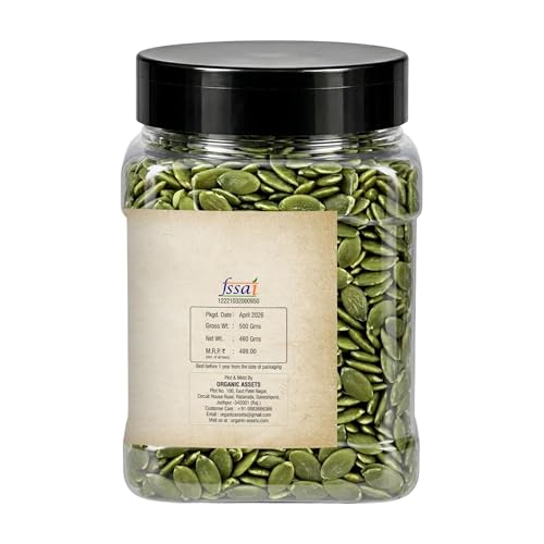 Image of Organic Assets AAA Pumpkin Seeds 1kg (500g x2) | 100% Natural, Raw & Unroasted | High Protein, Fiber & Magnesium Rich | Healthy Snack for Daily Nutrition, Immunity & Heart Health
