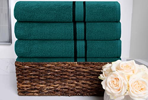 Cotton Craft Ultra Soft 4 Pack Oversized Extra Large Bath Towels 30X54 Teal Weighs 22 Ounces - 100% Pure Ringspun Cotton - Luxurious Rayon Trim - Ideal For Everyday Use - Easy Care Machine Wash #TOP4