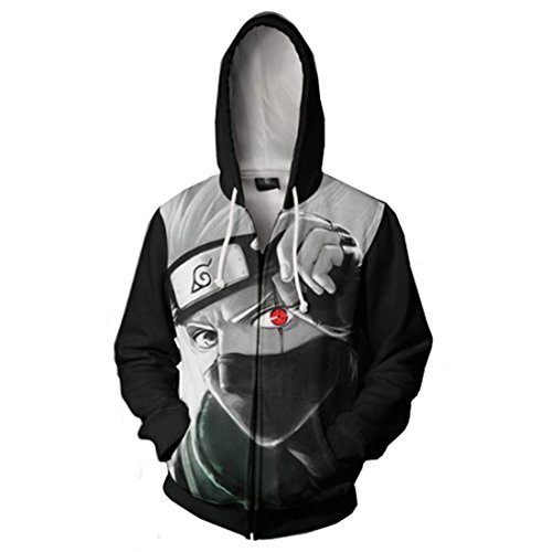 Preisvergleich Produktbild CHENMA Herren Naruto Kakashi Langärmelige Kapuzenjacke mit durchgehendem Reißverschluss und Kapuze