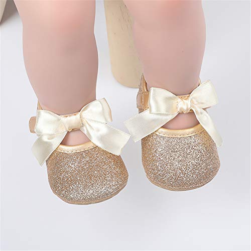 Cosankim Baby Girls Mary Jane Flats Shoes Anti-Slip Rubber Sole Infant Toddler Princess Wedding Dress Shoes（6-12 Months Infant, B/Gold） #TOP1
