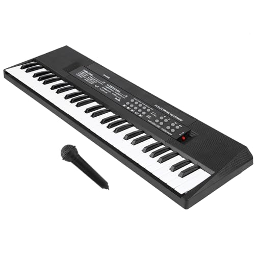 POENVFPO Teclado de Piano Electrónico para Niños, órgano Musical de 54 Teclas con Micrófono, Blanco y Negro, Función de Grabación, 8 Tonos, Instrumento de Aprendizaje Educativo para Principiantes
