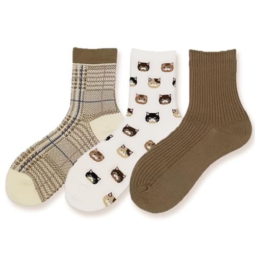 Image of Women's Crew Socks Cute Bear Cat Floral Soft Fancy Socks Gifts for Women