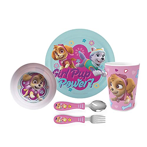 Image of zak! PAW Patrol Skye - 5-Piece Dinnerware Set - Durable Plastic & Stainless Steel - Includes Tumbler, 8-Inch Plate, 6-Inch Bowl, Fork & Spoon - Suitable for Kids Ages 3+