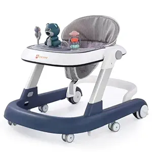 Leotoon 2-in-1 Archies Baby Walker | 2 Level Adjustable Height | Musical Tray | Infant Activity Walker | 4 Multi-Directional Mute Wheels | LED Decorated | Foldable Design | Foot Mat | Anti Fall | Rear Wheel With Speed Control | Safe | BIS Certified | (Blue) (6-24 Months)