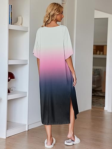 Image of Ekouaer Women's Nightgown Short Sleeve Sleepshirt Long Loungewear Casual Maxi Lounge Dress House Dresses with Pockets
