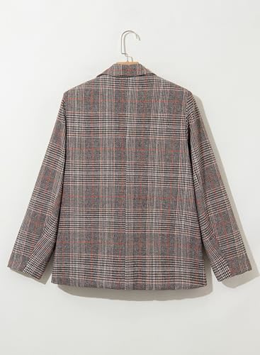 Happy Sailed Women’s Plaid Blazer Classic Lapel Collar Double Breasted Open Front Blazers Jackets Work Suit with Pockets 6