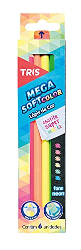 Lápis de Cor Triangular, Tris, Megasoft, Summit, 6 Cores Neon, Multicor, 603483