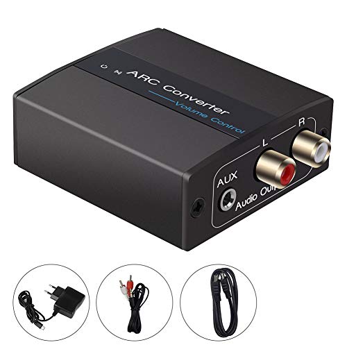 Convertidor digital a analógico, arco HDMI a conector de 3,5 mm y R / L, control de volumen, adaptador de audio Tiancai Adecuado para auriculares de cine en casa con amplificadores estrechos