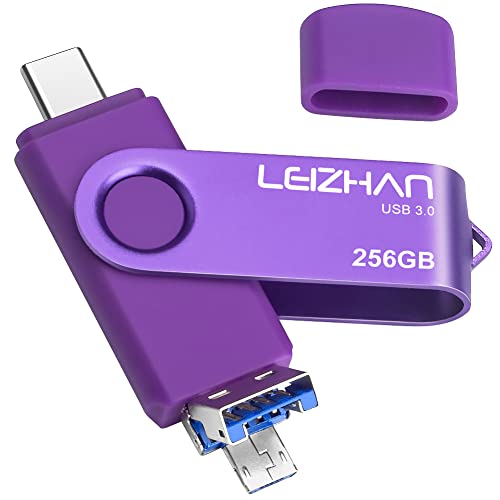 Leizhan 256GB Flash Drive 3 in 1 Type-C/Micro/USB 3.0 OTG Flash Drive High Speed Memory Stick Thumb Drive Compatible with Samsung Galaxy,Hua Wei,LG,Google Pixel, More Android Smartphone, Tablet, PC
