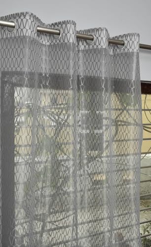 Image of HOME UTSAV Premium Sheer Net Curtain for Window 4 Feet | Transparent Net Fabric with Geometric Design | Pack of 1, Grey