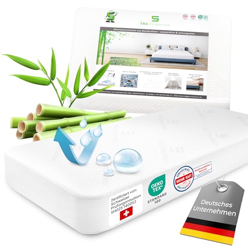 TAS Emporium Matratzenschoner 100x200 wasserdicht & atmungsaktiv aus Bambus-Viskose Oeko-TEX & Dermatest geprüft Allergiker geeignet Milbenschutz Waterproof Mattress Protector