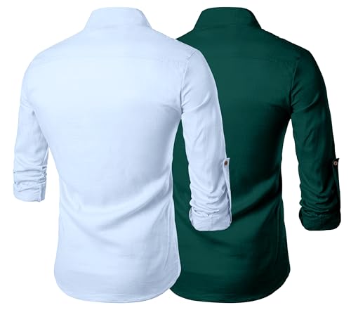 Image of Zombom Men's Combo Cotton Polyester Blend Solid Full Sleeve Straight Regular Fit Mandarin /Chinese Collor Kurta (Pack of 2)